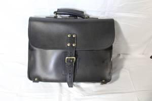lot 87 image: Black Leather Messenger Bag with Brass Hardware
