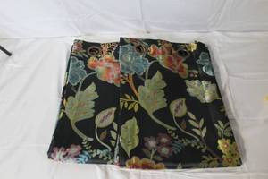 lot 88 image: Pair of Pier 1 Imports Midnight Floral 84-Inch Grommet Curtains