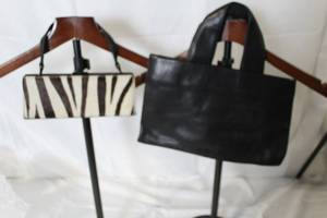 lot 95 image: Pair of Designer Handbags Enzo Angiolini Black Leather Tote and Adrienne Vittadini Zebra Print Purse