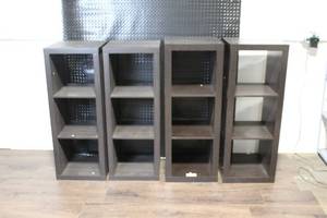 lot 110 image: Set of 4 Brown Wood Finish 3-Shelf Bookcases