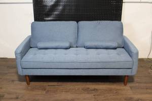 lot C-111 image: Modern Blue Upholstered Sofa with Removable Cushions