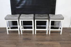 lot 112 image: Set of 4 Upholstered Counter Stools with Nailhead Trim