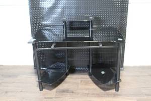 lot 113 image: Black Glass Computer Desk with Shelves and Raised Monitor Stand
