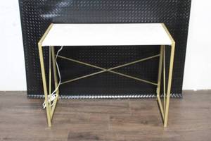 lot 115 image: Modern Console Table with Marble-Style Top and Built-in Power Outlet