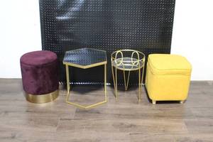 lot 116 image: Set of 4 Modern Accent Chairs and Tables with Storage Ottomans