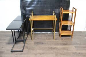 lot 117 image: Group of Accent Furniture Tables and 3-Tier Wooden Shelf