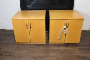 lot 122 image: Pair of Wood Laminate Office Storage Cabinets with Shelves
