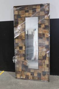 lot 138 image: Large Wood Block Mosaic Wall Mirror