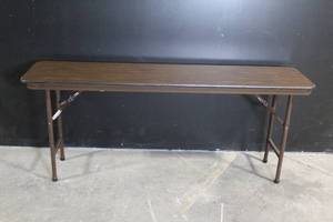 lot 139 image: Rectangular Folding Banquet Table with Wood Grain Top