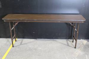 lot 146 image: Folding Utility Table with Woodgrain Laminate Top and Metal Legs