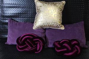 lot 149 image: Decorative Throw Pillow Set with Gold and Purple Accent Pillows