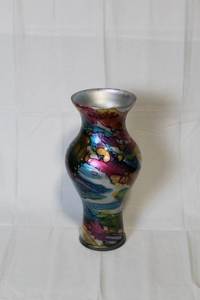 lot 165 image: Hand-Painted Multicolor Glass Vase, 11 Inch Tall