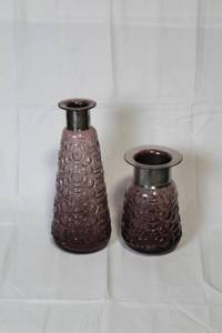 lot 166 image: Pair of Pink Patterned Glass Vases with Metal Rims
