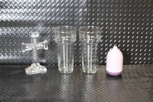 lot 169 image: Royal Limited Crystal Cross, 2 Glass Vases, and Purple Diffuser Set
