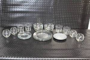 lot 181 image: Assorted Set of Glass Bowls, Plates, and Cups