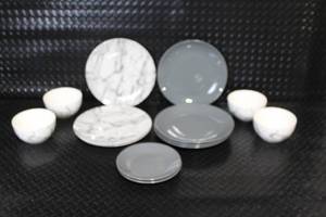 lot 182 image: Modern Marble and Gray Dinnerware Set with Bowls and Plates