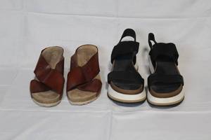 lot 203 image: Set of 2 Womens Size 9.5 Sandals - Yoko Ono and Crown Vintage