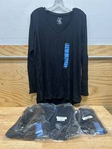 lot 151 image: Hue Utopia Womens Long Sleeve V-Neck Super Soft Hi-Lo Hem Legging Tunic Tee (lot of 4) (Actual Color is Black)