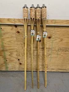 lot 155 image: Tiki - Lot of 4 - Weather Resistant Coated 60 Bamboo Tiki Torch