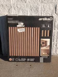 lot 54 image: NEW ARTIKA SONOLOK SOUND-ABSORBING SLATTED PANEL KIT (WALNUT)