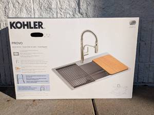lot 49 image: NEW KOHLER PROVO KITCHEN SINK KIT