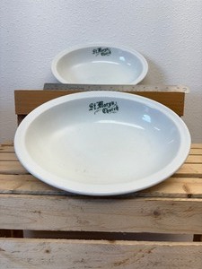 lot 46 image: 2 Pc Lot 2 Mid-Century O.P. Co. Syracuse China St. Marys Church Oval Serving Bowls 10 x 7.5