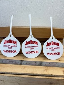 lot 47 image: 3 pc lot 3 Plastic Golf Bag Tags for 1994 Roger Maris Celebrity Golf Tournament Sponsors Jim Beam & Windsor