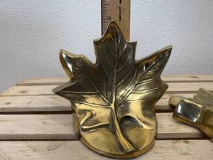 lot 22 image: MCM Brass Maple Leaf Bookends