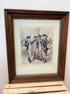 lot 42 image: 24 x 20 x 2.5 Original 1885 Frame Original Glass  of Lithograph by Henry Alexander Ogden Infantry, Continental Army 1779-1783