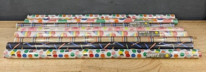 lot 100N image: 8 Rolls Spritz Gift Wrap in Assorted Patterns - Brand New