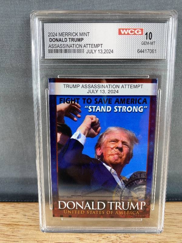 lot 39 image: 2024 Merrick Mint Donald Trump Assassination Attempt Collector Card - Graded GEM-MT 10 T