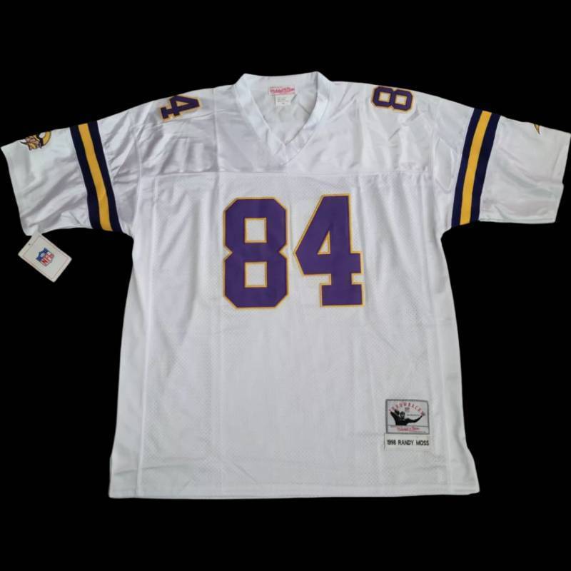 lot 17A image: Minnesota Vikings NFL Randy Moss Mitchell & Ness Throwback White Football Jersey Mens XL - Brand New I