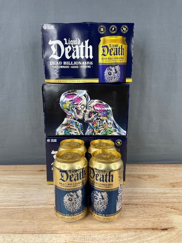 lot 21E image: 20 Liquid Death Dead Billionaire Tea Lemonade 12oz Cans - Brand New
