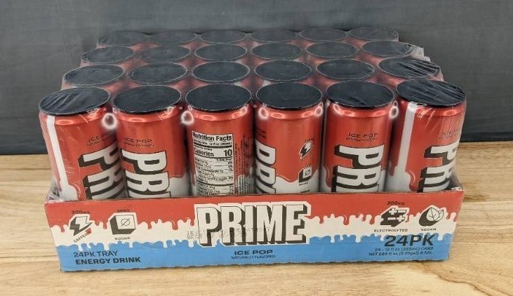 lot 7E image: 24 Prime Ice Pop Energy Drink 12 oz Cans - Brand New