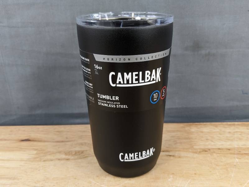 lot 70A image: CamelBak Horizon 16oz Black Insulated Stainless Steel Tumbler with Tri-Mode Lid - Brand New