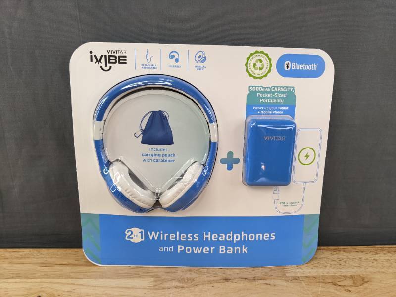lot 36K image: Vivitar iVibe 2-in-1 Headphone and Power Bank Kit, Blue - Brand New
