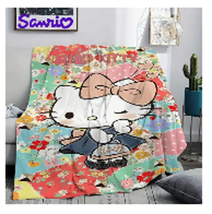 lot 46E image: Sanrio Hello Kitty Floral Print Blanket, 59 x 39 - Brand New