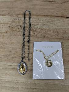 lot 155 image: Religious Pendant Necklaces - Miraculous Medal & Pavoi Sunburst Medallion - Brand New