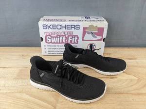 lot 163 image: Skechers Hands Free Swift Fit Black Sneakers Womens Size 8 - Brand New