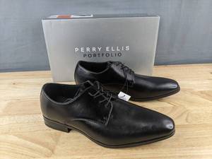 lot 176 image: Perry Ellis Portfolio Mens Black Dress Shoes Size 10.5 - Brand New