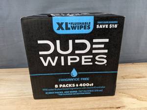 lot 86C image: 400 Dude Wipes XL Flushable Wipes Fragrance Free, 8 Packs of 50 - Brand New