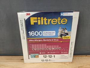 lot 273 image: 4 3M Filtrete 1600 Ultra Allergen 12x12x1 Air Filters - Brand New
