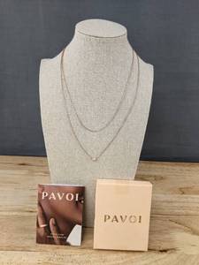 lot 99T image: Pavoi 14K Gold Plated Layered Baguette Pendant Necklace - Brand New