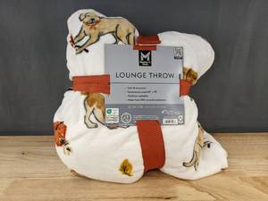 lot 165T image: Members Mark Lounge Throw Blanket, Fall Dogs, 60 x 70 - Brand New