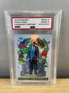 lot 40H image: 2024 Headworms Donald Trump Ear Bandage Downtown Trading Card GEM MT 10