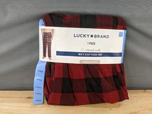 lot 587 image: Lucky Brand Mens Sleep Fleece Pant Large Red Black Plaid - Brand New