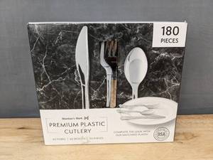 lot 281C image: Members Mark Premium Plastic Cutlery 180-Piece Set - Brand New