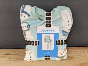 lot 641 image: Carters Holiday 2-Piece Pajamas 3T Snowmen - Brand New