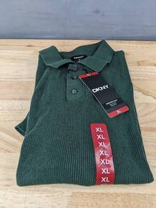 lot 72M image: DKNY Sweater Polo Mens XL Green Cotton $89.50 Retail - Brand New
