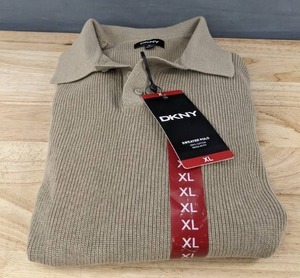 lot 112M image: DKNY Mens Sweater Polo XL Cream $89.50 Retail - Brand New